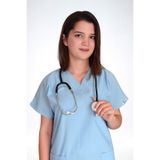 Nur Medikal Giyim Unisex Bebe Mavi Likralı Doktor Hemşire Scrubs Tek Üst Üniforma, 2XL