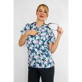 Nur Medikal Giyim Unisex Beyaz Papatyalar Desenli Doktor Hemşire Cerrahi Hastane Aşçı Forma Üst, 2XL Beden