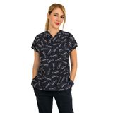 Nur Medikal Giyim Unisex Doktor Hemşire Forması, Siyah, Atatürk Desenli, Likralı Üst Forma, 2XL Beden