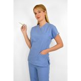 Nur Medikal Giyim Unisex Dokuz Eylül Mavisi Likralı Cerrahi Üst Forma, Doktor Hemşire Scrubs, 2XS Beden
