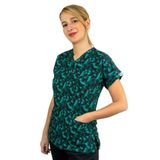 Nur Medikal Giyim Unisex Geometri Desen Cerrahi Doktor Hemşire Tek Üst Forma, Yeşil-Siyah, 2XL
