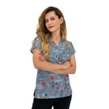 Nur Medikal Giyim Unisex Gri Nurse Life Desenli Likralı Cerrahi Hemşire Scrubs Üst Forma, 2XL