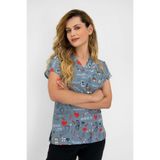 Nur Medikal Giyim Unisex Gri Nurse Life Desenli Likralı Cerrahi Hemşire Scrubs Üst Forma, M Beden
