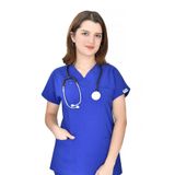 Nur Medikal Giyim Unisex Hemşire Doktor Hastane Forma, Saks Mavisi, Likralı, 2XS Beden