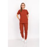 Nur Medikal Giyim Unisex Kadın Erkek Kiremit Renk Çıt Çıtlı Hakim Yaka Soft Likra Forma Takım