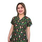Nur Medikal Giyim Unisex Kaktüs Kirpi Desenli Pamuk Master Likra Doktor Hemşire Scrubs Üniforma, 2XL
