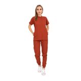 Nur Medikal Giyim Unisex Kiremit Renk Cıt Çıtlı Hakim Yaka Soft Likra Forma Takım, 2XL