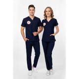 Nur Medikal Giyim Unisex Lacivert Hemşire Scrubs Üniforma Takım, Patriot Blue, 2XS
