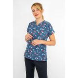 Nur Medikal Giyim Unisex Lacivert Love Desenli Likralı Doktor Hemşire Scrubs Tek Üst Forma, XL