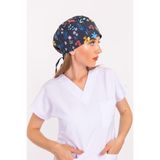 Nur Medikal Giyim Unisex Lale Desenli Doktor Cerrahi Bone Hemşire Ameliyat Saç Bonesi, Çok Renkli