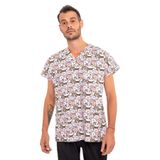 Nur Medikal Giyim Unisex Master Likra Kahverengi Ayıcık Desenli Doktor Hemşire Scrubs Tek Üst Forma, 2XL