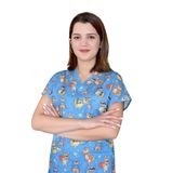 Nur Medikal Giyim Unisex Master Likra Maskeli Kedi Temalı Pamuklu Likralı Scrubs Tek Üst Forma, S Beden