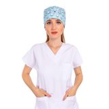 Nur Medikal Giyim Unisex Master Likra Mavi Diş Desenli Cerrahi Bone Doktor Saç Bonesi