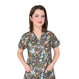 Nur Medikal Giyim Unisex Master Likra Test Desenli Pamuklu Doktor Hemşire Scrubs Tek Üst Forma, 2XL, Karışık