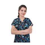 Nur Medikal Giyim Unisex Mavi Master Likra Virüs Temalı Pamuklu Tek Üst Forma, 2XS