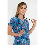 Nur Medikal Giyim Unisex Meow Kedi Doktor Hemşire Hastane Medikal Cerrahi Tek Üst Forma, Mavi, S Beden