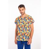 Nur Medikal Giyim Unisex Sesame Street Desenli Likralı Hemşire Hastane Scrubs Üniforma Üst, M Beden