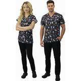 Nur Medikal Giyim Unisex Sevimli Dostlar Desenli Veteriner Doktor Hemşire Cerrahi Scrubs Üniforma Takım - Siyah - 2XL