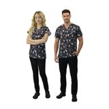 Nur Medikal Giyim Unisex Sevimli Dostlar Desenli Veteriner Doktor Hemşire Cerrahi Scrubs Üniforma Takım - Siyah - XS