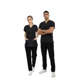 Nur Medikal Giyim Unisex Siyah Çapa Desenli Doktor Hemşire Scrubs Üniforma Takımı