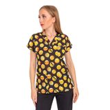 Nur Medikal Giyim Unisex Siyah Emojiler Desenli Likralı Doktor Hemşire Hastane Scrubs Tek Üst Forma, 2XL