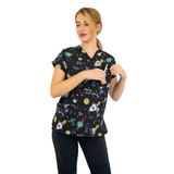 Nur Medikal Giyim Unisex Siyah Gezegen Desenli Dijital Baskı Doktor Hemşire Üst Forma, 2XL