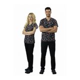 Nur Medikal Giyim Unisex Siyah Love Desenli Veteriner Doktor Hemşire Cerrahi Scrubs Üniforma Takım - 2XL
