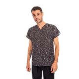 Nur Medikal Giyim Unisex Siyah Nota Desenli Doktor Hemşire Cerrahi Scrubs Tek Üst Forma, XL Beden