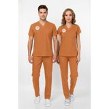 Nur Medikal Giyim Unisex Turuncu Klinik Destek İşçi Scrubs Takım, V Yaka, Likralı, L Beden