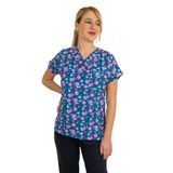 Nur Medikal Giyim Unisex Uzaylı Kedi Desenli Likralı Doktor Hemşire Hastane Cerrahi Tek Üst Forma, 2XL