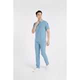 Nur Medikal Giyim Zulu Model Cool Petrol Mavi Renk Soft Likralı Erkek Scrubs Üniforma Takımı - 2XL