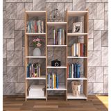 Nur Mobilya Alisa Kitaplık Atlantikçam-Beyaz Modern Tasarım Yonga Levha 170 cm x 116 cm - Atlantik Çam - Beyaz