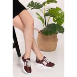 Nur Ortopedi Kadın Sneaker, Bordo, Lastikli-Fileli Ortopedik Spor Ayakkabı, 36 Beden