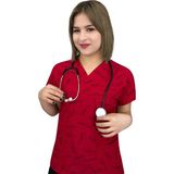 Nur Ortopedi Kırmızı Atatürk Imzalı Cerrahi Forma Üst Hemşire Doktor Hastane Aşçı - 2XS
