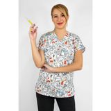 Nur Ortopedi Laborant Desenli Likralı Hemşire Forması Doktor İntörn Scrubs - 2XS