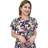 Nur Ortopedi Mor Kelebekli Doktor Hemşire Hastane Cerrahi Tek Üst Forma - 2XS