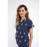 Nur Ortopedi Unisex Lacivert Snopy Desenli Doktor Hemşire Hastane Cerrahi Scrubs Üst Forma - 2XS
