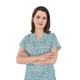 Nur Ortopedi Unisex Master Likra Mavi Diş Desenli Doktor Hemşire Diş Hekimi Tek Üst Scrubs Forma