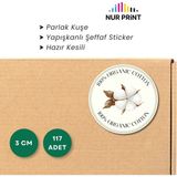 Nur Print Yapışkanlı Sticker, Organik Etiket Yuvarlak, Parlak Kuşe '%100 Organıc Cotton' Yazılı - 3 cm