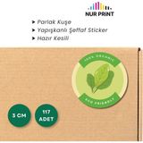 Nur Print Yapışkanlı Sticker, Organik Etiket Yuvarlak, Parlak Kuşe '%100 Organıc Eco Frıendly' Yazılı - 3 cm