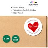 Nur Print Yapışkanlı Sticker, Yuvarlak Etiket Çap 3 Cm, Parlak Kuşe, Siparişiniz Için 'teşekkürler' Yazılı