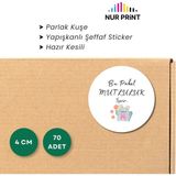 Nur Print Yapışkanlı Sticker, Yuvarlak Etiket, Parlak Kuşe 'bu Paket Mutluluk Içerir' Yazılı - 4 cm