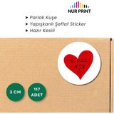 Nur Print Yapışkanlı Sticker, Yuvarlak Etiket, Parlak Kuşe 'bu Pakette Aşk Var' Yazılı - 3 cm