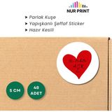 Nur Print Yapışkanlı Sticker, Yuvarlak Etiket, Parlak Kuşe 'bu Pakette Aşk Var' Yazılı - 5 cm