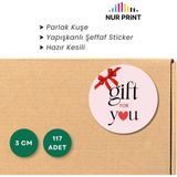 Nur Print Yapışkanlı Sticker, Yuvarlak Etiket, Parlak Kuşe, Hediye Paketi, 'gift For You' Yazılı - 3 cm