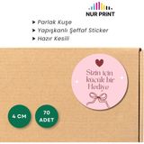 Nur Print Yapışkanlı Sticker, Yuvarlak Etiket, Parlak Kuşe, Hediye Paketi, 'sizin Için Küçük Bir Hediye' Yazılı - 4 cm