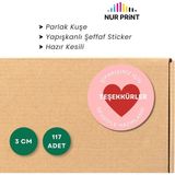 Nur Print Yapışkanlı Sticker, Yuvarlak Etiket, Parlak Kuşe Siparişiniz Için 'teşekkürler' Yazılı - 3 cm