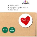 Nur Print Yapışkanlı Sticker, Yuvarlak Etiket, Parlak Kuşe 'thank You' Yazılı - 3 cm