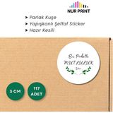Nur Print Yapışkanlı Sticker, Yuvarlak Sticker Etiket, Parlak Kuşe 'bu Pakette Mutluluk Var' Yazılı - 3 cm