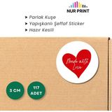 Nur Print Yapışkanlı Sticker, Yuvarlak Sticker Etiket, Parlak Kuşe 'made With Love' Yazılı - 3 cm